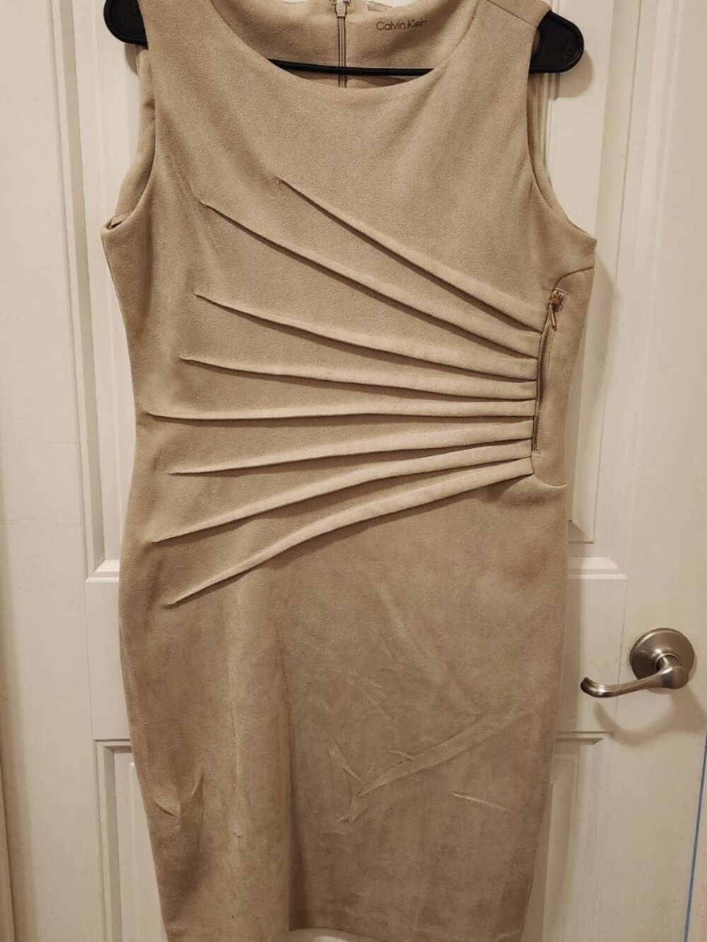 CALVIN KLEIN Faux Suede Starburst Sheath Creamy Latte Color Dress SIZE 12